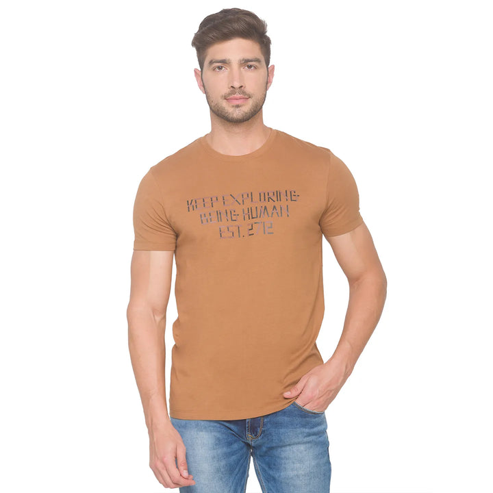 Brown Regular Fit Men's Short Sleeves T-Shirt by Being Human Clothing