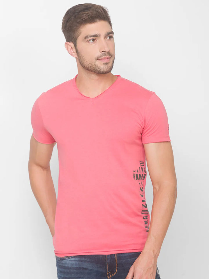 Pink Regular Fit Men's Short Sleeves T-Shirt by Being Human Clothing