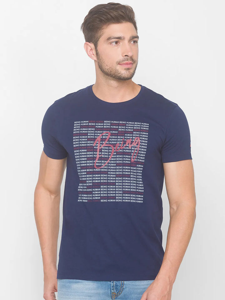 Blue Regular Fit Men's Short Sleeves T-Shirt by Being Human Clothing