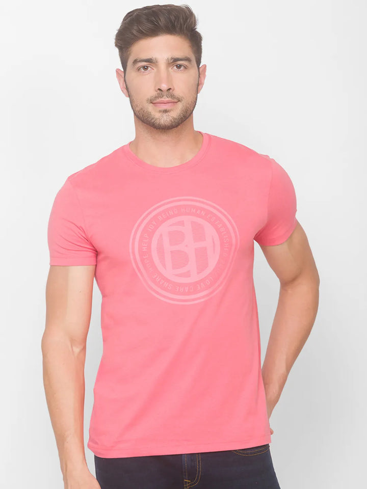 Pink Regular Fit Men's Short Sleeves T-Shirt by Being Human Clothing