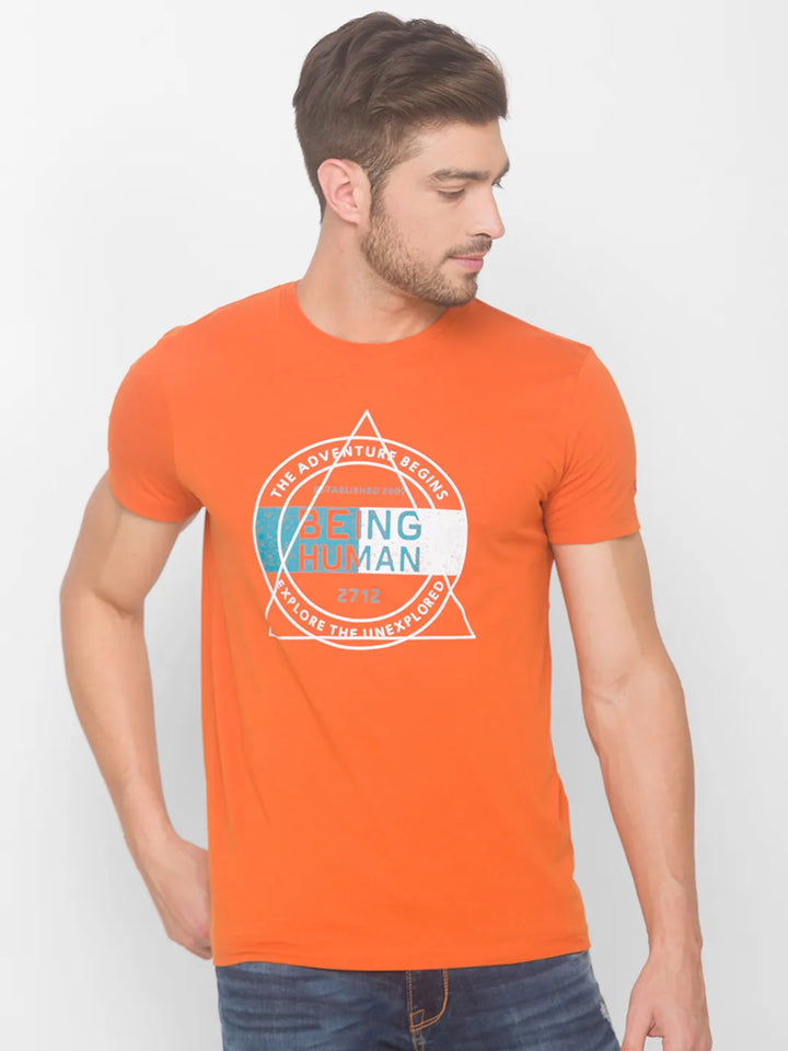 Orange Regular Fit Men's Short Sleeves T-Shirt by Being Human Clothing