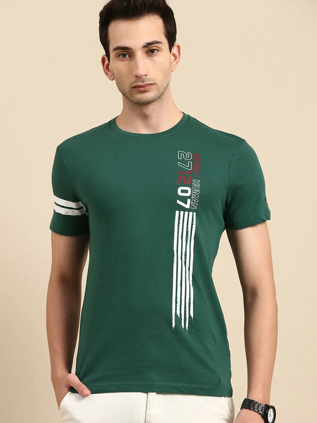 Green Regular Fit Men's Short Sleeves T-Shirt by Being Human Clothing