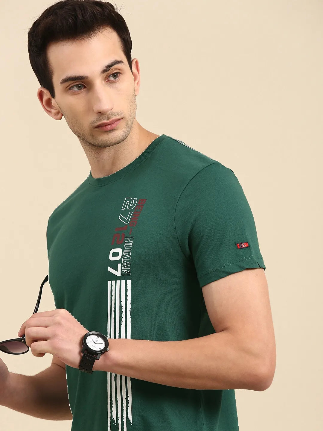 Green Regular Fit Men's Short Sleeves T-Shirt by Being Human Clothing