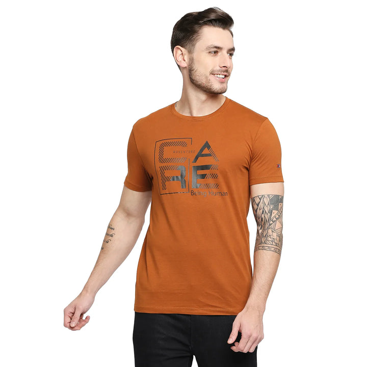 Brown Regular Fit Men's Short Sleeves T-Shirt by Being Human Clothing