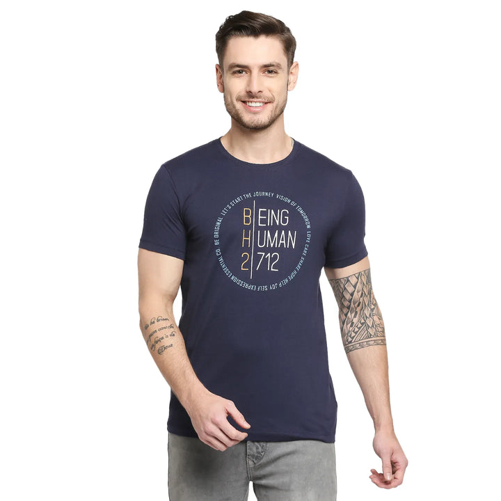 Blue Regular Fit Men's Short Sleeves T-Shirt by Being Human Clothing
