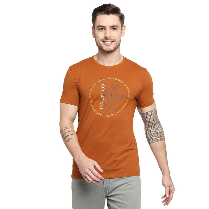 Brown Regular Fit Men's Short Sleeves T-Shirt by Being Human Clothing