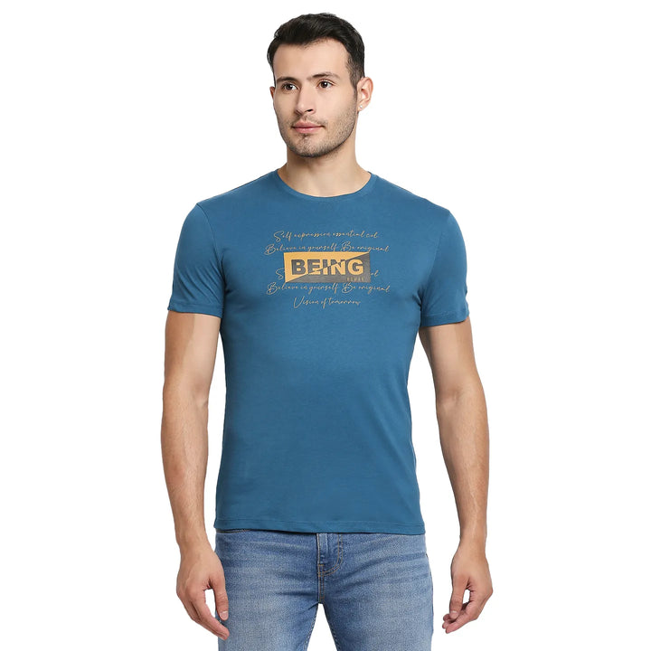 Teal Regular Fit Men's Short Sleeves T-Shirt by Being Human Clothing