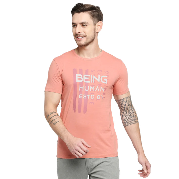 Pink Regular Fit Men's Short Sleeves T-Shirt by Being Human Clothing