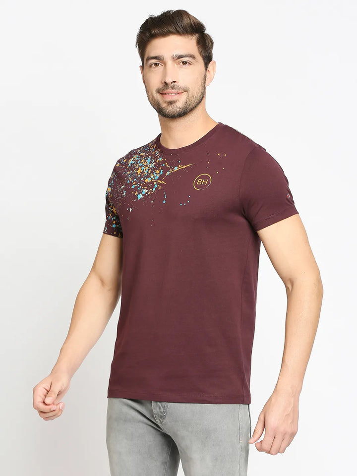 Dark Wine Shoulder Design Men's Short Sleeves T-Shirt by Being Human Clothing