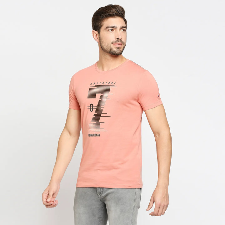 Pink Regular Fit Men's Short Sleeves T-Shirt by Being Human Clothing