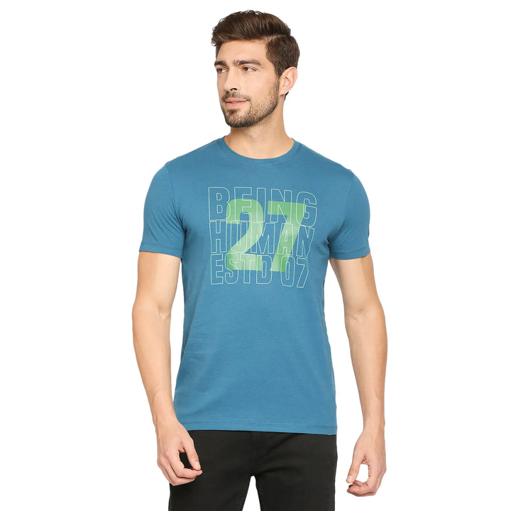 Teal Regular Fit Men's Short Sleeves T-Shirt by Being Human Clothing