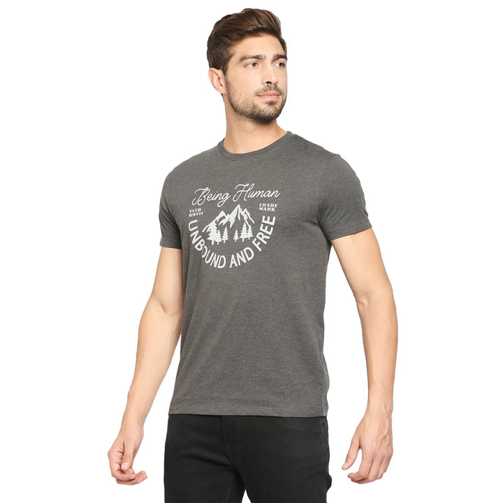 Grey Regular Fit Men's Short Sleeves T-Shirt by Being Human Clothing