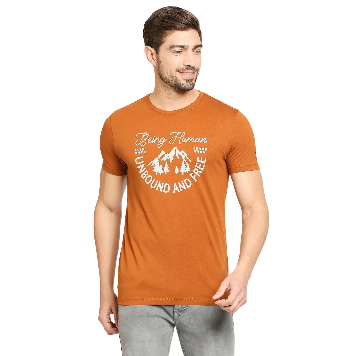 Brown Regular Fit Men's Short Sleeves T-Shirt by Being Human Clothing
