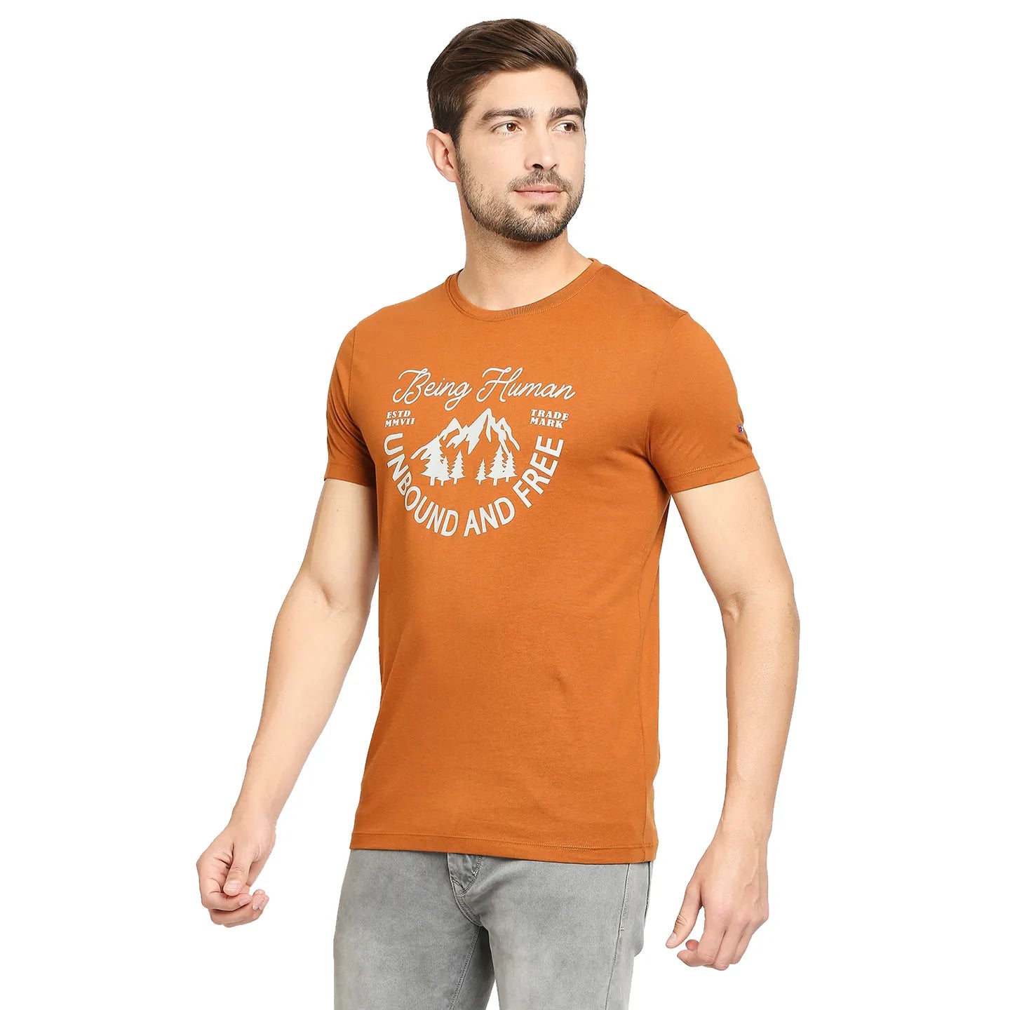 Brown Regular Fit Men's Short Sleeves T-Shirt by Being Human Clothing