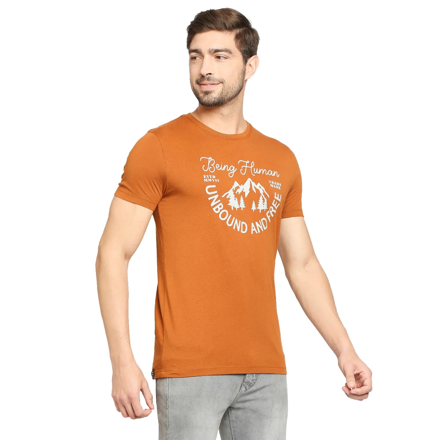 Brown Regular Fit Men's Short Sleeves T-Shirt by Being Human Clothing