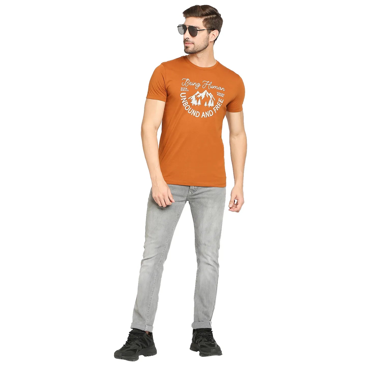 Brown Regular Fit Men's Short Sleeves T-Shirt by Being Human Clothing