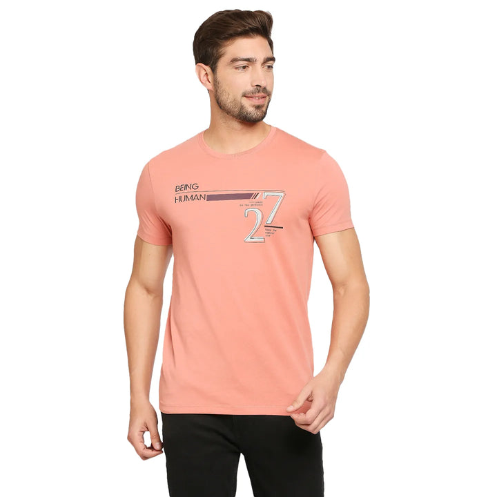 Pink Regular Fit Men's Short Sleeves T-Shirt by Being Human Clothing
