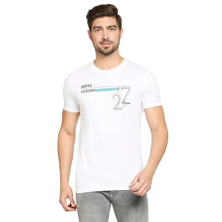 White Regular Fit Men's Short Sleeves T-Shirt by Being Human Clothing