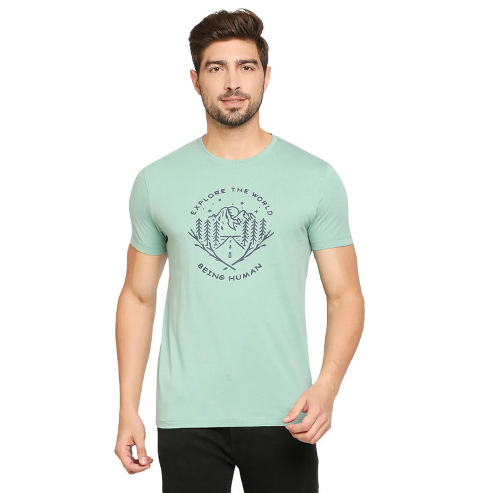 Green Regular Fit Men's Short Sleeves T-Shirt by Being Human Clothing