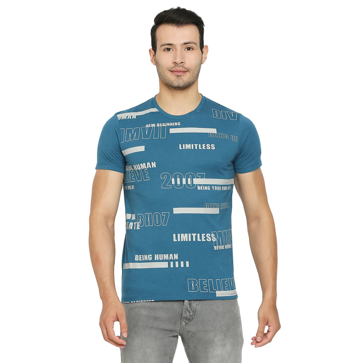 Teal Regular Fit Men's Short Sleeves T-Shirt by Being Human Clothing