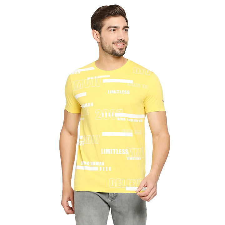 Yellow Regular Fit Men's T-Shirt with White Print by Being Human Clothing