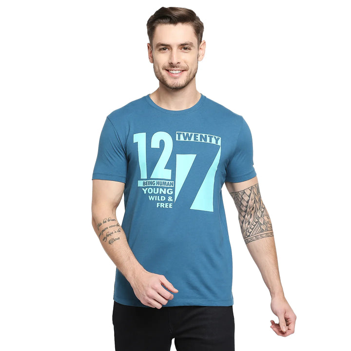 Blue Regular Fit Men's Short Sleeves T-Shirt by Being Human Clothing