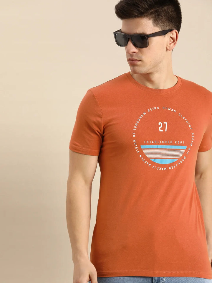 Orange Regular Fit Men's Short Sleeves T-Shirt by Being Human Clothing