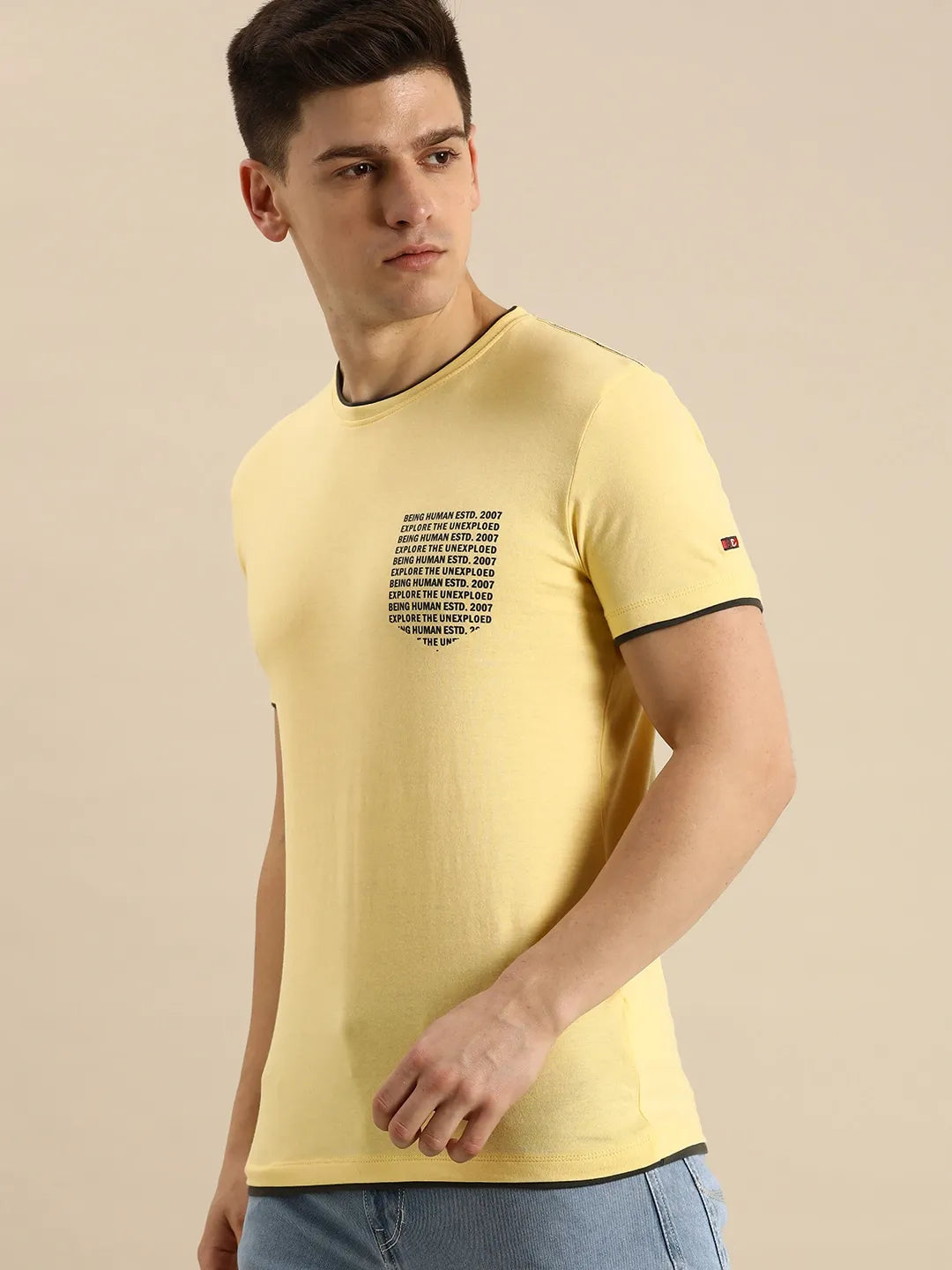 Yellow Regular Fit Men's Short Sleeves T-Shirt by Being Human Clothing