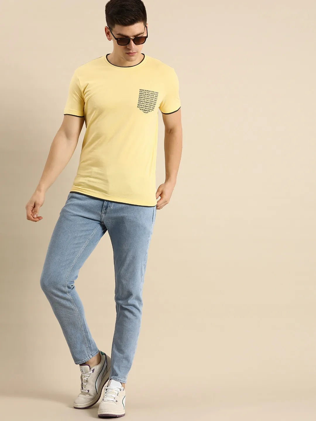 Yellow Regular Fit Men's Short Sleeves T-Shirt by Being Human Clothing