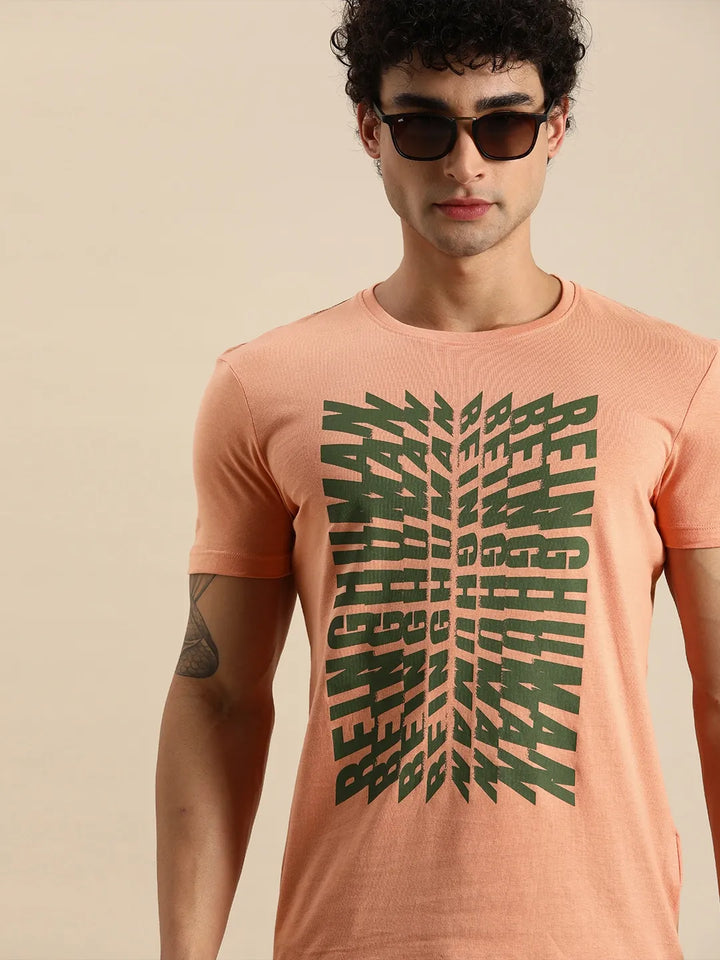 Orange Regular Fit Men's Short Sleeves T-Shirt by Being Human Clothing