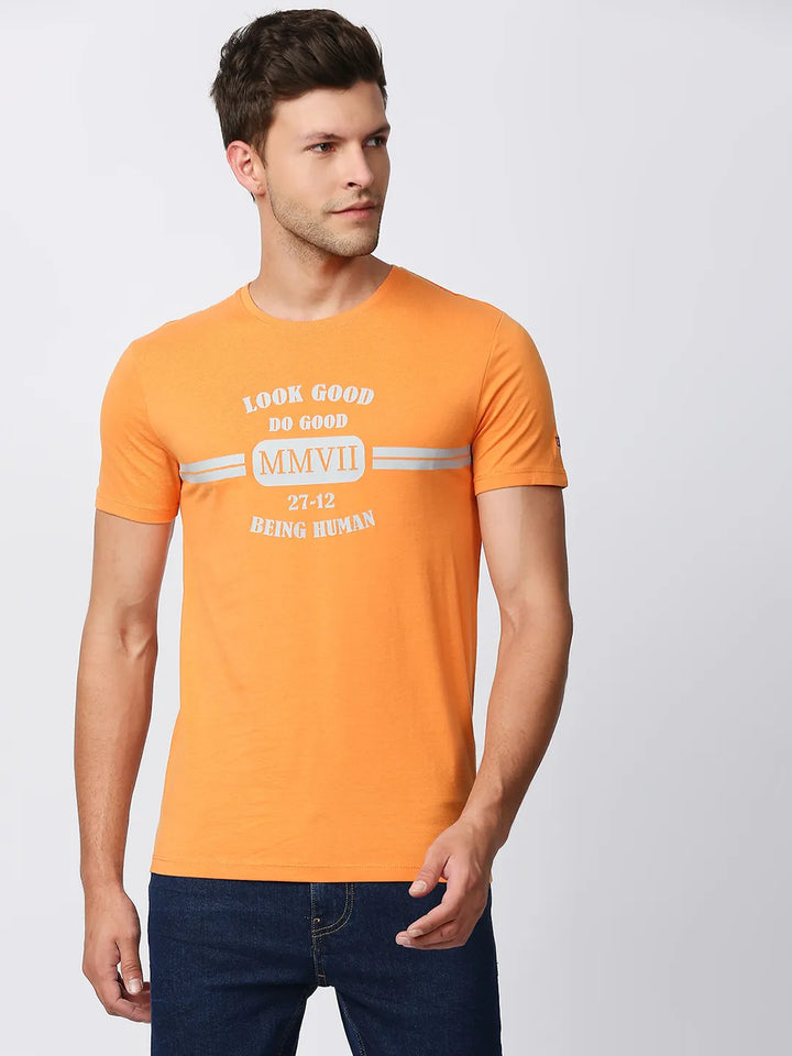 Orange Regular Fit Men's Short Sleeves T-Shirt by Being Human Clothing
