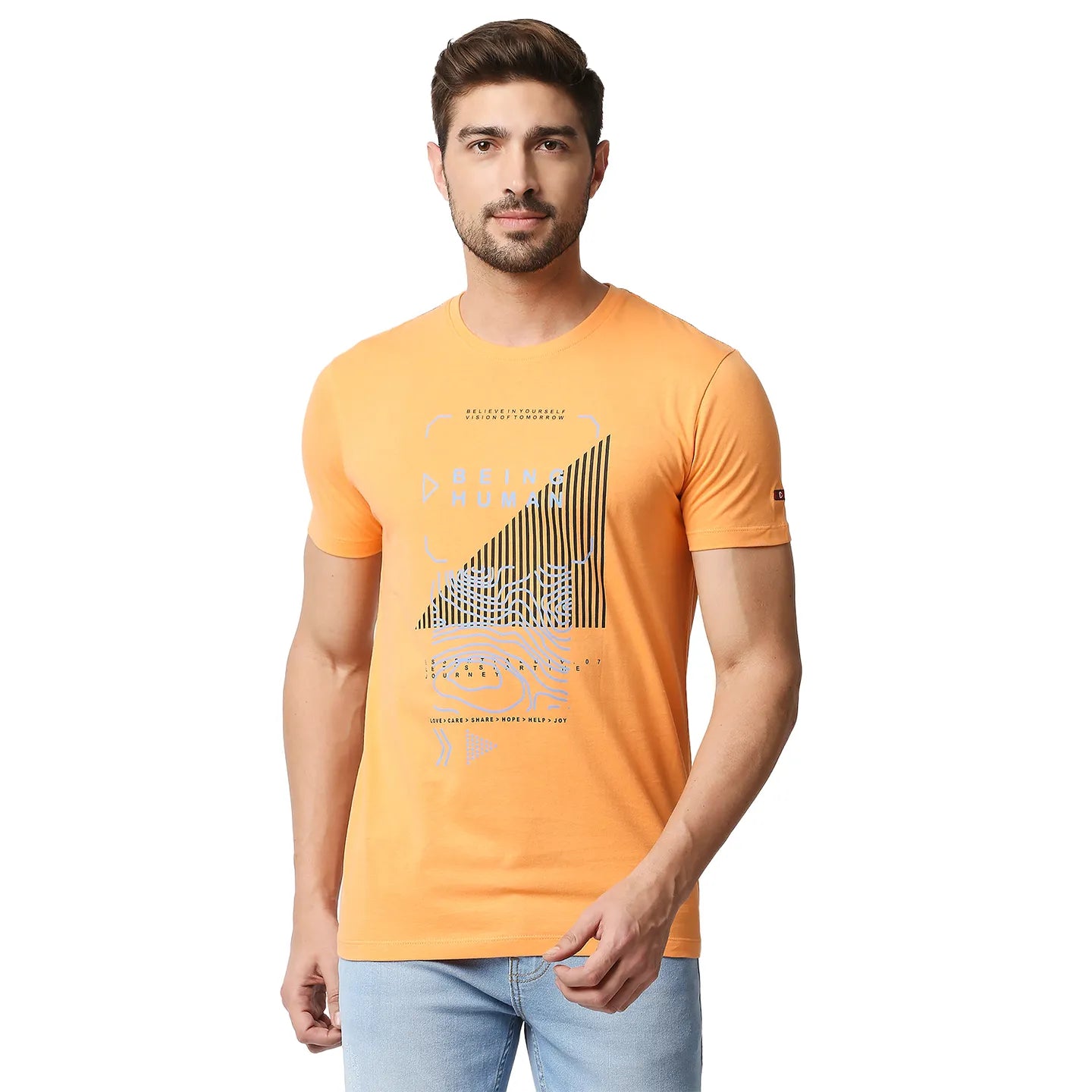 Light Orange Regular Fit Round Neck Men's T-Shirt by Being Human Clothing