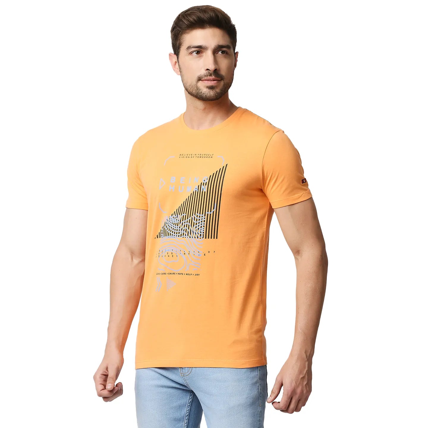 Light Orange Regular Fit Round Neck Men's T-Shirt by Being Human Clothing