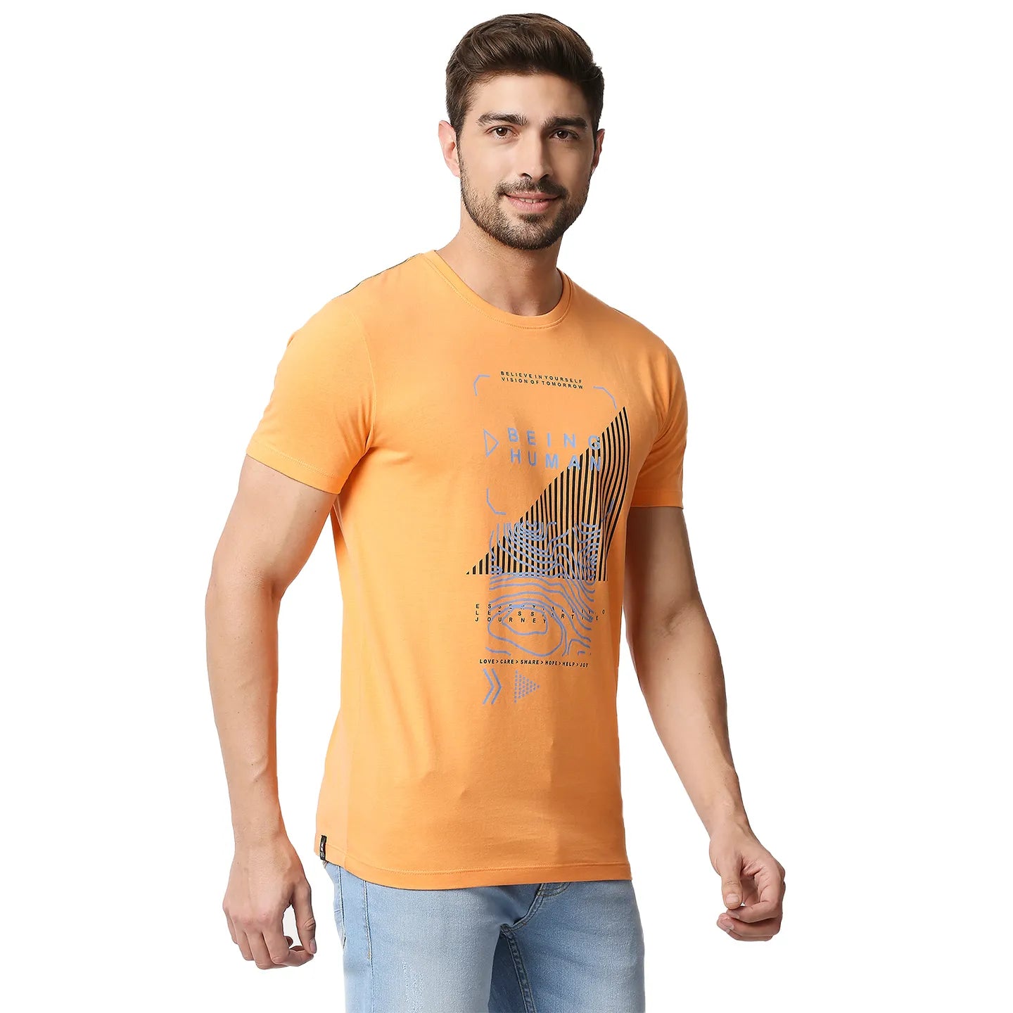 Light Orange Regular Fit Round Neck Men's T-Shirt by Being Human Clothing