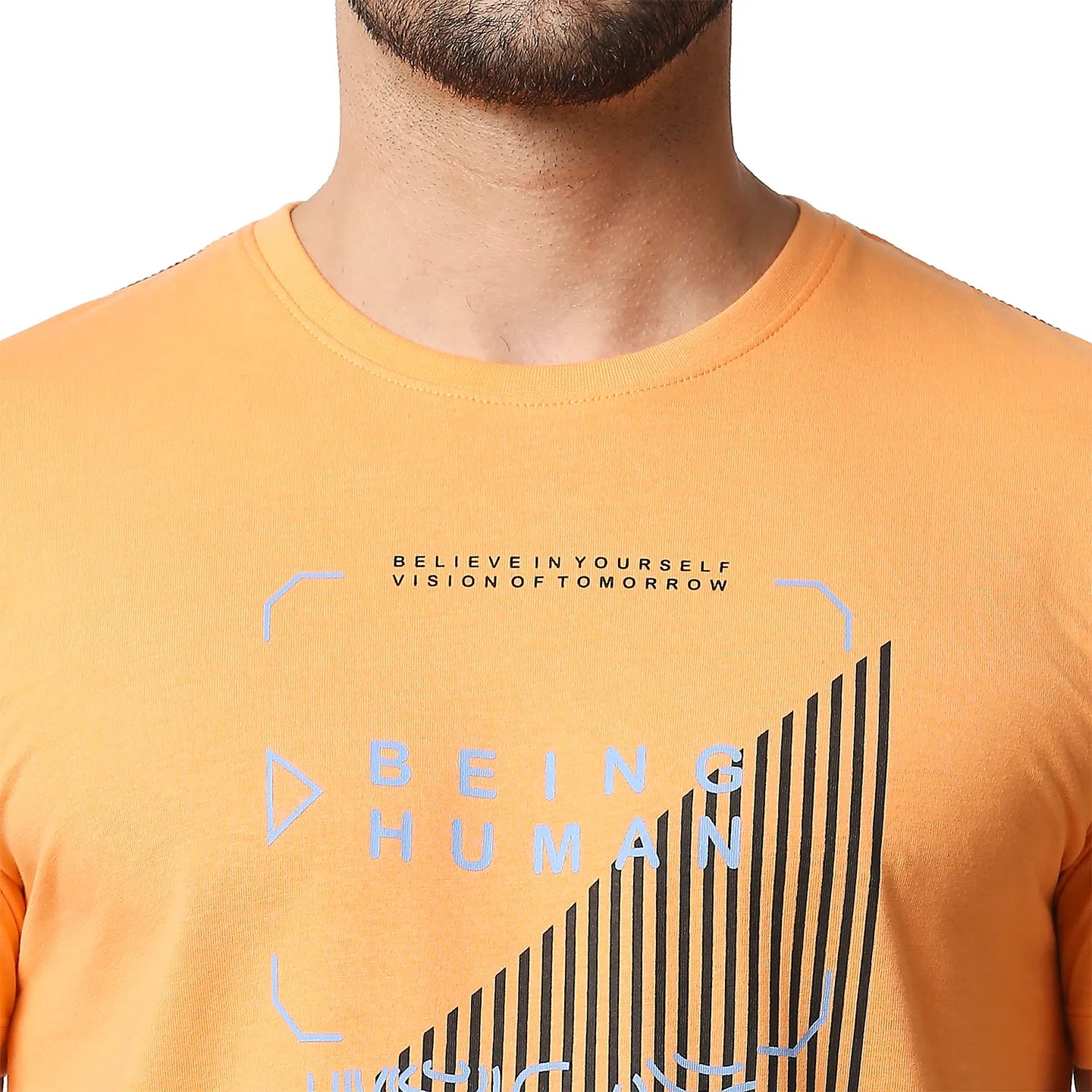 Light Orange Regular Fit Round Neck Men's T-Shirt by Being Human Clothing