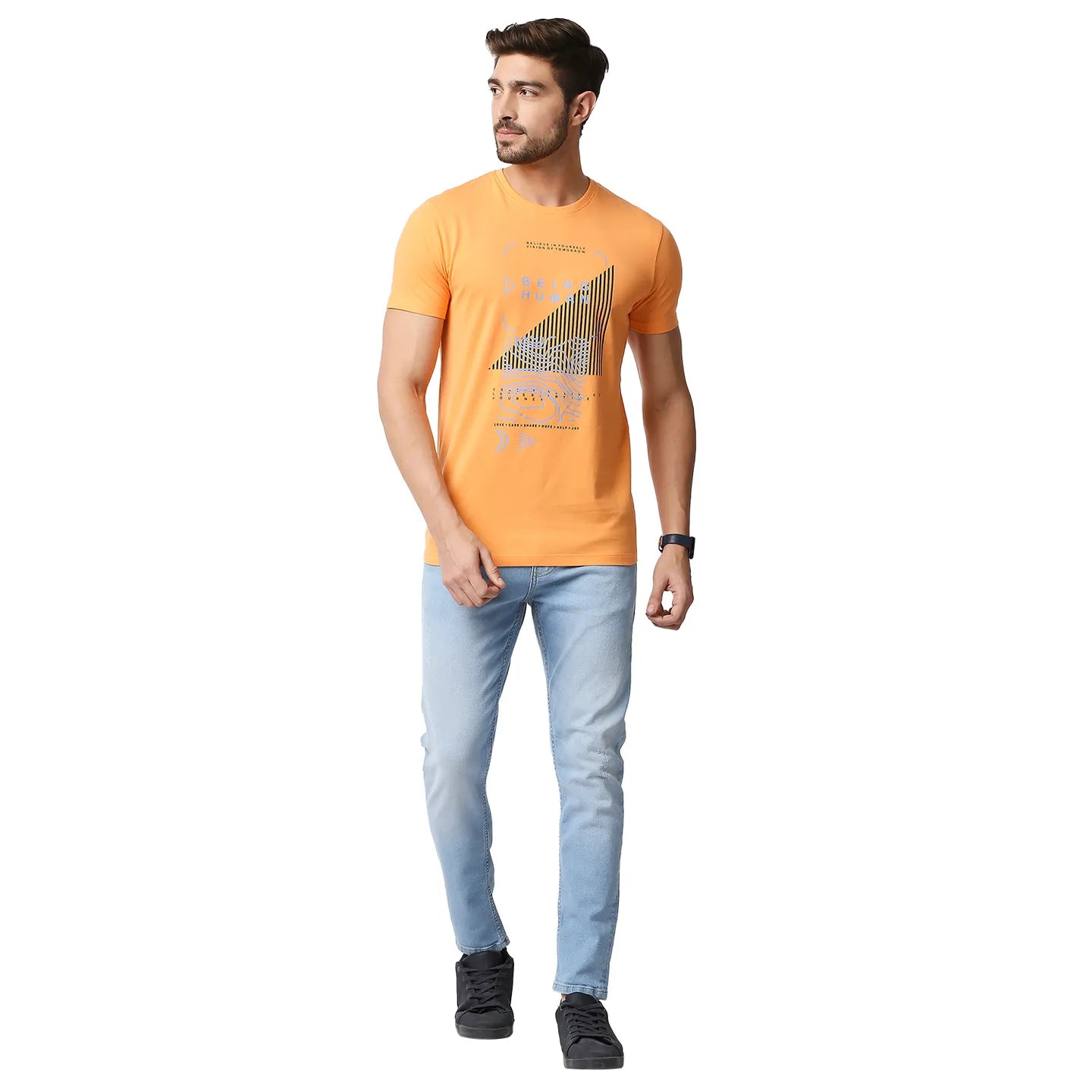Light Orange Regular Fit Round Neck Men's T-Shirt by Being Human Clothing