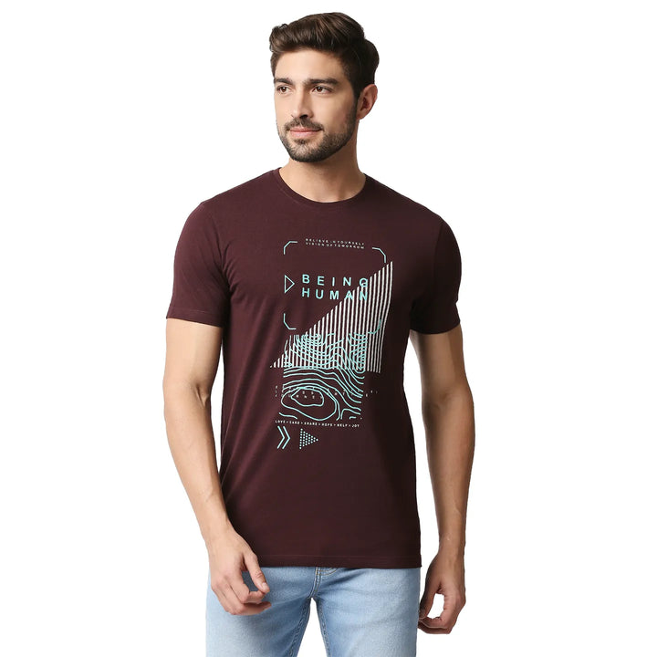 Dark Wine Regular Fit Men's Short Sleeves T-Shirt by Being Human Clothing