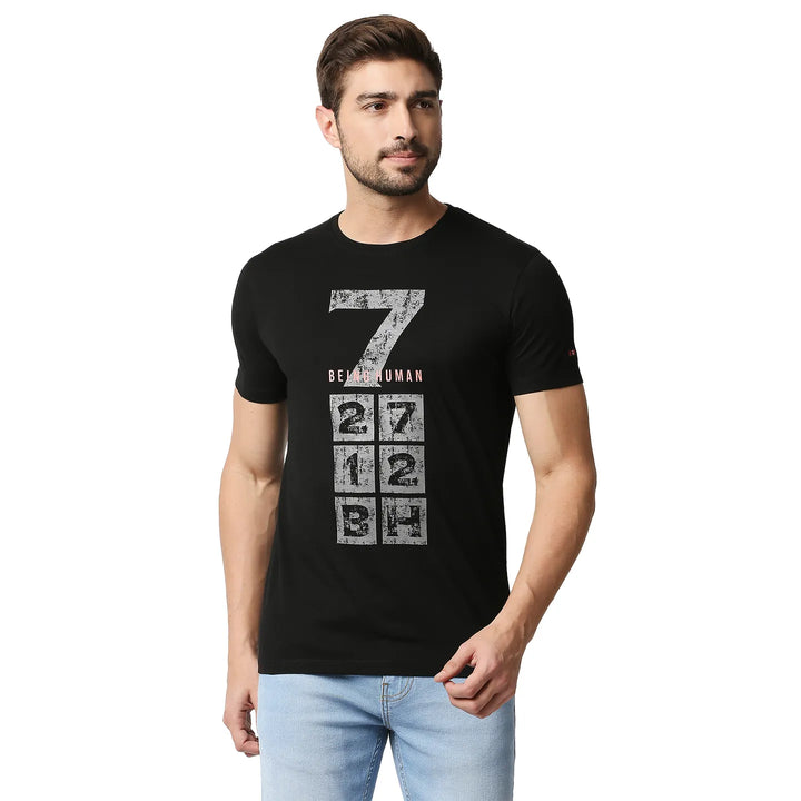 Black Regular Fit Men's Short Sleeves T-Shirt by Being Human Clothing