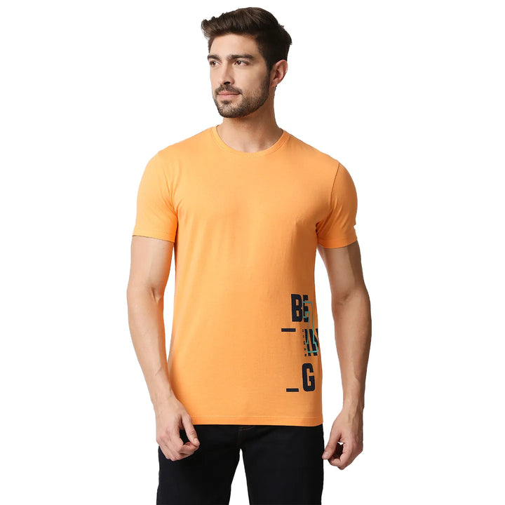 Light Orange Regular Fit Round Neck Men's T-Shirt by Being Human Clothing