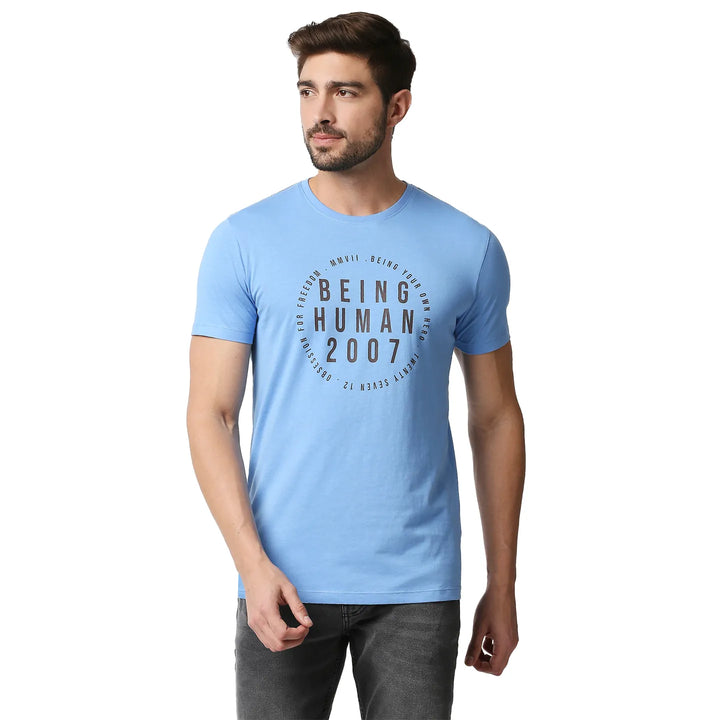 Blue Regular Fit Men's Short Sleeves T-Shirt by Being Human Clothing