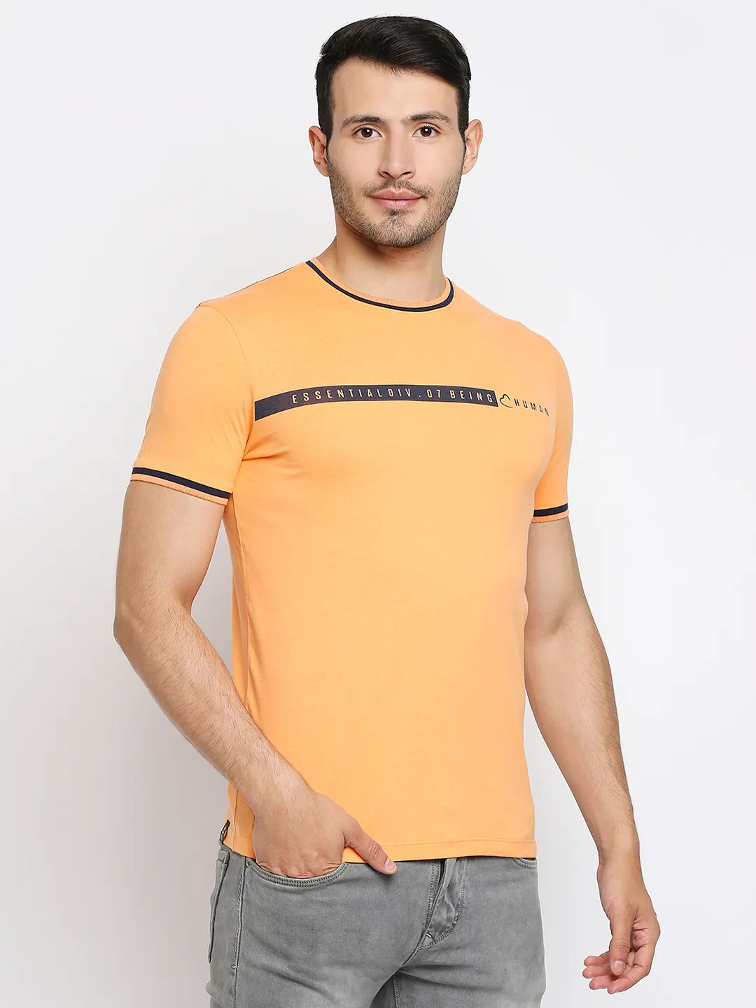 Orange Regular Fit Men's Short Sleeves T-Shirt by Being Human Clothing