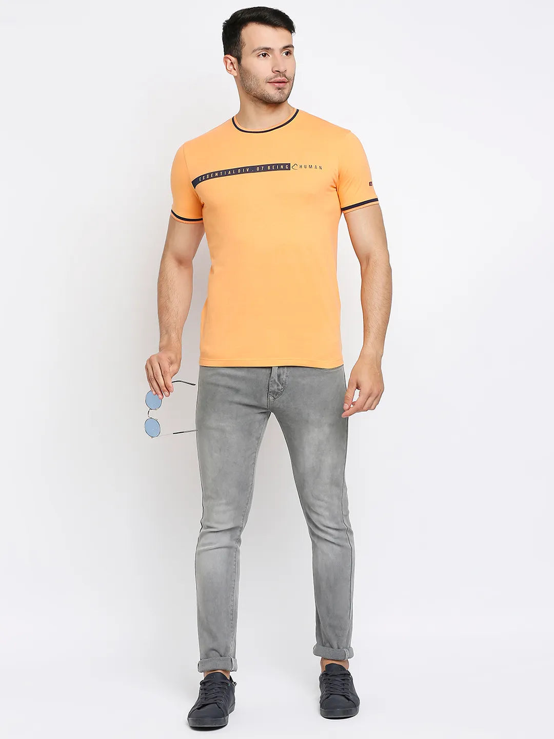 Orange Regular Fit Men's Short Sleeves T-Shirt by Being Human Clothing
