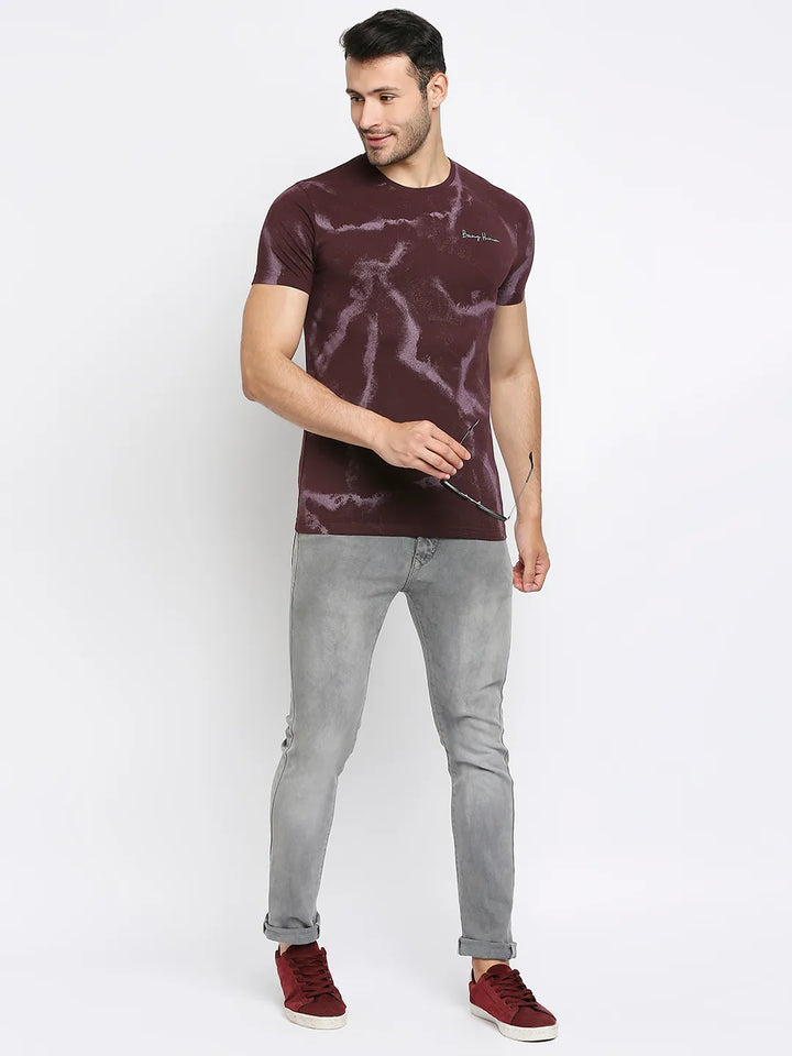 Dark Wine Abstract Texture Printed Men's Short Sleeves T-Shirt by Being Human Clothing