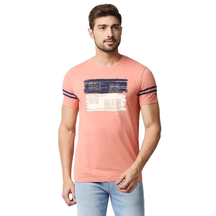 Pink Regular Fit Men's Short Sleeves T-Shirt by Being Human Clothing