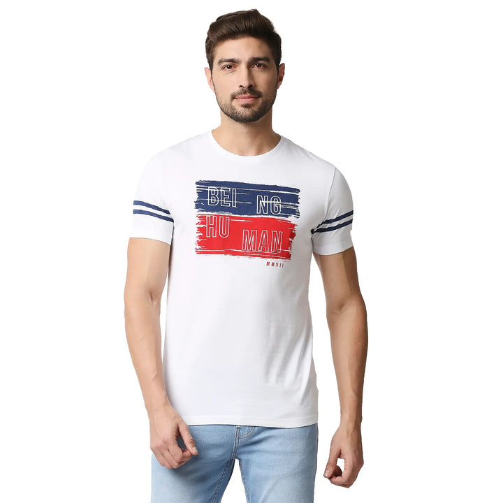 White Regular Fit Men's Short Sleeves T-Shirt by Being Human Clothing
