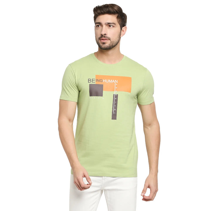 Green Regular Fit Men's Short Sleeves T-Shirt by Being Human Clothing