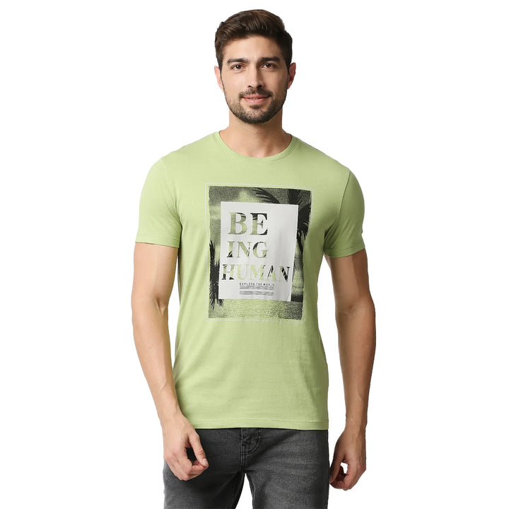 Green Regular Fit Men's Short Sleeves T-Shirt by Being Human Clothing