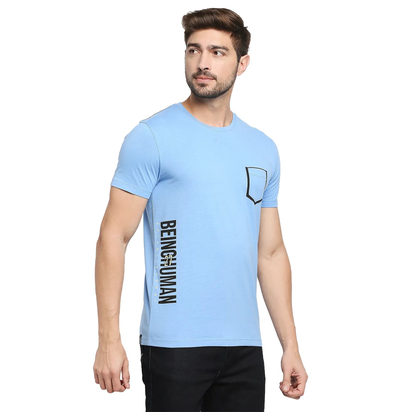 Blue Regular Fit Men's Short Sleeves T-Shirt by Being Human Clothing
