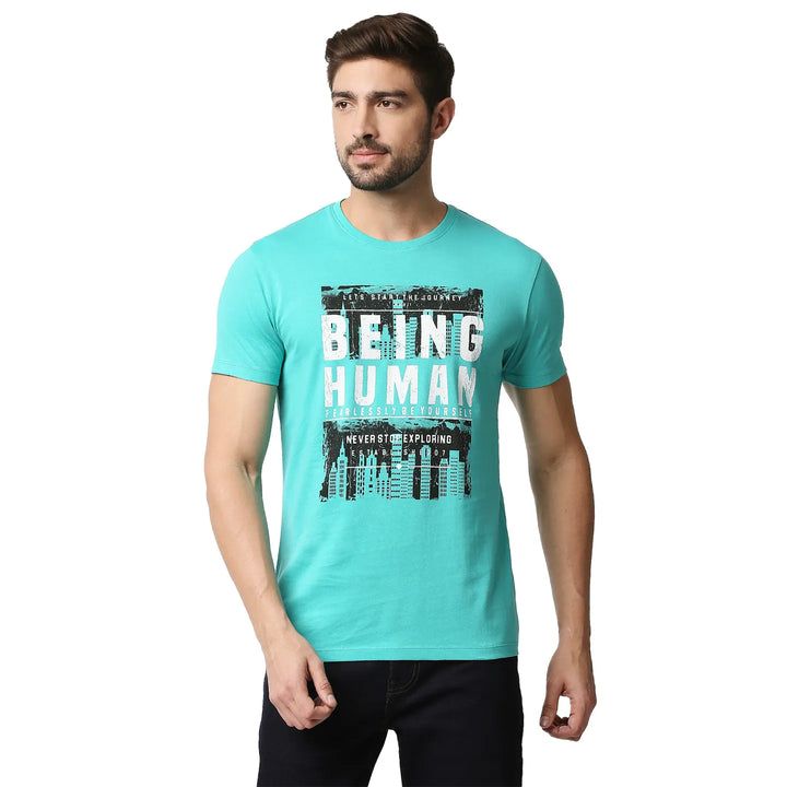 Blue Regular Fit Men's Short Sleeves T-Shirt by Being Human Clothing