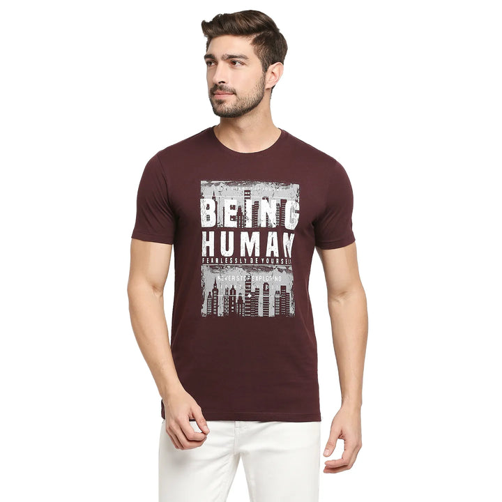 Dark Wine Regular Fit Men's Short Sleeves T-Shirt by Being Human Clothing